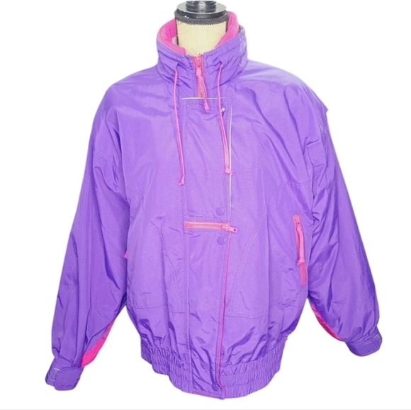 Vintage 90s Neon Hot Pink Purple ski Snow Jacket Retro Puffy - Picture 1 of 16